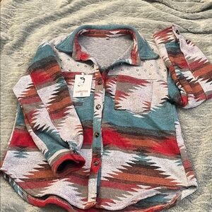 Teal & Red Southwestern Bomber Jacket